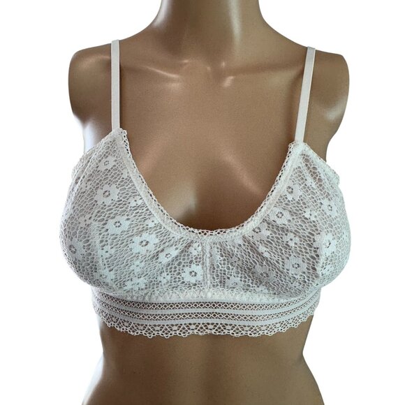 Victoria Secret Bralette Bra White Scoop Daisy Lace Unlined Wireless, size mediu - Picture 1 of 10